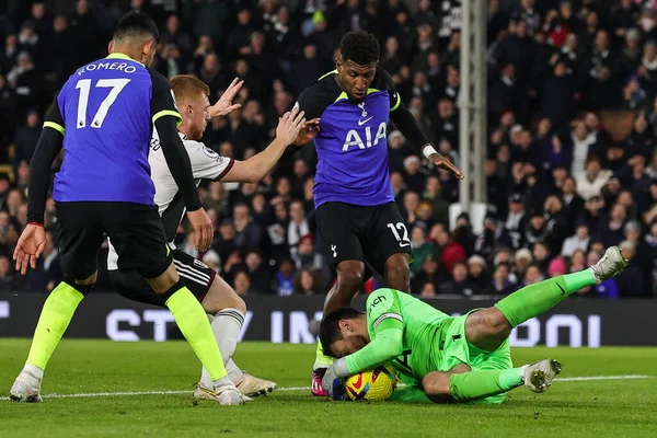 Hugo Lloris #1 of Tottenham Hotspur makes a save during the Premier League match Fulham vs Tottenham Hotspur at Craven Cottage, London, United Kingdom, 23rd January 202