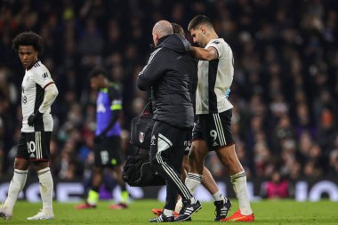 Aleksandar Mitrovi #9 of Fulham leaves the field after receiving treatment for an injury during the Premier League match Fulham vs Tottenham Hotspur at Craven Cottage, London, United Kingdom, 23rd January 2023
