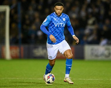 Ryan Johnson #15 of Stockport County with the ball during the Sky Bet League 2 match Stockport County vs Bradford City at Edgeley Park Stadium, Stockport, United Kingdom, 24th January 202