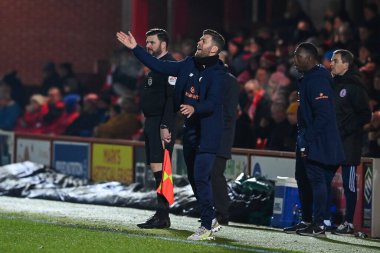 Luke Garrard manager of Boreham Wood gives his team instructions during the Emirates FA Cup Third Round Replay match Accrington Stanley vs Boreham Wood at Wham Stadium, Accrington, United Kingdom, 24th January 202