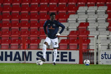 David Agbontohoma #26 of Boreham Wood during the pre-game warmup ahead of the Emirates FA Cup Third Round Replay match Accrington Stanley vs Boreham Wood at Wham Stadium, Accrington, United Kingdom, 24th January 202