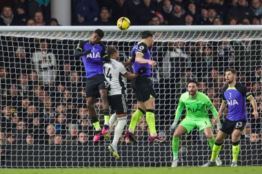 Emerson #12 of Tottenham Hotspur heads clear during the Premier League match Fulham vs Tottenham Hotspur at Craven Cottage, London, United Kingdom, 23rd January 202