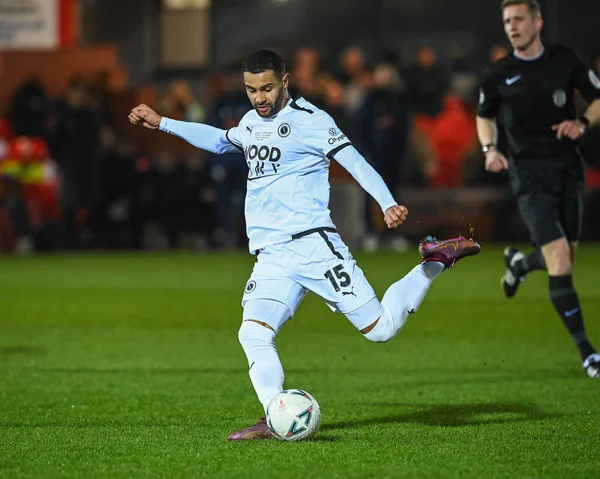 Dennon Lewis #15 of Boreham Wood shoots on goal during the Emirates FA Cup Third Round Replay match Accrington Stanley vs Boreham Wood at Wham Stadium, Accrington, United Kingdom, 24th January 202
