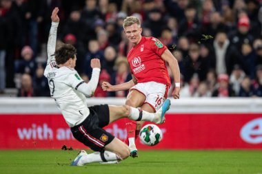 Sam Surridge #16 of Nottingham Forest scores a goal to make it 1-1 but VAR rules it offside during the Carabao Cup Semi-Finals match Nottingham Forest vs Manchester United at City Ground, Nottingham, United Kingdom, 25th January 202