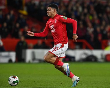 Morgan Gibbs-White #10 of Nottingham Forest makes a break with the ball during the Carabao Cup Semi-Finals match Nottingham Forest vs Manchester United at City Ground, Nottingham, United Kingdom, 25th January 202