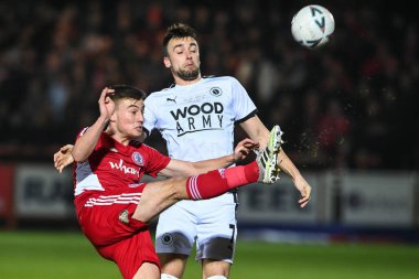 Ryan Astley #5 of Accrington Stanley clears the ball up field during the Emirates FA Cup Third Round Replay match Accrington Stanley vs Boreham Wood at Wham Stadium, Accrington, United Kingdom, 24th January 202
