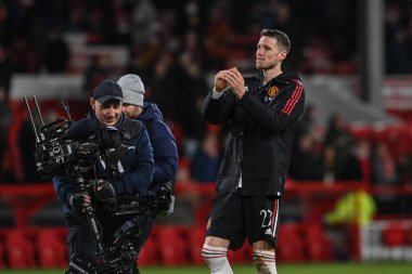 Wout Weghorst #27 of Manchester United applauds the traveling fansduring the Carabao Cup Semi-Finals match Nottingham Forest vs Manchester United at City Ground, Nottingham, United Kingdom, 25th January 202