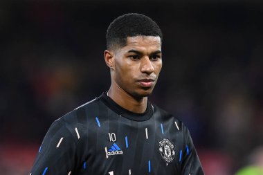 Marcus Rashford #10 of Manchester United during the pre-game warmup ahead of the Carabao Cup Semi-Finals match Nottingham Forest vs Manchester United at City Ground, Nottingham, United Kingdom, 25th January 202