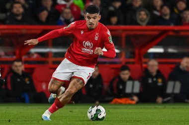 Morgan Gibbs-White #10 of Nottingham Forest makes a break with the ball during the Carabao Cup Semi-Finals match Nottingham Forest vs Manchester United at City Ground, Nottingham, United Kingdom, 25th January 202