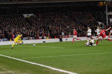 Sam Surridge #16 of Nottingham Forest scores past David De Gea #1 of Manchester United but VAR rules it offside during the Carabao Cup Semi-Finals match Nottingham Forest vs Manchester United at City Ground, Nottingham, United Kingdom, 25th January 2