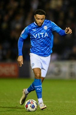 Ryan Johnson #15 of Stockport County with the ball during the Sky Bet League 2 match Stockport County vs Bradford City at Edgeley Park Stadium, Stockport, United Kingdom, 24th January 202