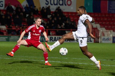 Lee Ndlovu #9 of Boreham Wood breaks into the box during the Emirates FA Cup Third Round Replay match Accrington Stanley vs Boreham Wood at Wham Stadium, Accrington, United Kingdom, 24th January 202