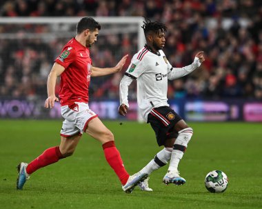 Fred #17 of Manchester United in action during the Carabao Cup Semi-Finals match Nottingham Forest vs Manchester United at City Ground, Nottingham, United Kingdom, 25th January 202