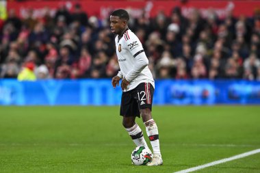 Tyrell Malacia #12 of Manchester United in action during the Carabao Cup Semi-Finals match Nottingham Forest vs Manchester United at City Ground, Nottingham, United Kingdom, 25th January 202
