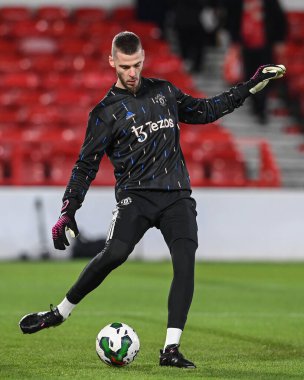 David De Gea #1 of Manchester United in the pregame warmup session during the Carabao Cup Semi-Finals match Nottingham Forest vs Manchester United at City Ground, Nottingham, United Kingdom, 25th January 202
