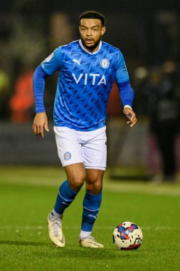 Ryan Johnson #15 of Stockport County with the ball during the Sky Bet League 2 match Stockport County vs Bradford City at Edgeley Park Stadium, Stockport, United Kingdom, 24th January 202