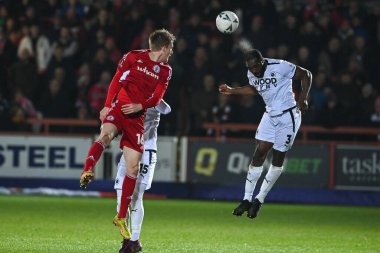 Will Evans #5 of Boreham Wood heads clear during the Emirates FA Cup Third Round Replay match Accrington Stanley vs Boreham Wood at Wham Stadium, Accrington, United Kingdom, 24th January 202 clipart