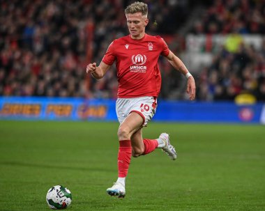 Sam Surridge #16 of Nottingham Forest breaks with the ball during the Carabao Cup Semi-Finals match Nottingham Forest vs Manchester United at City Ground, Nottingham, United Kingdom, 25th January 202