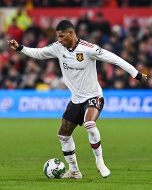 Marcus Rashford #10 of Manchester United in action during the Carabao Cup Semi-Finals match Nottingham Forest vs Manchester United at City Ground, Nottingham, United Kingdom, 25th January 202