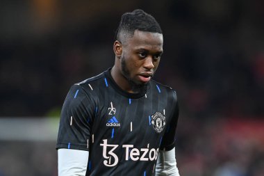 Aaron Wan-Bissaka #29 of Manchester United during the pre-game warmup ahead of the Carabao Cup Semi-Finals match Nottingham Forest vs Manchester United at City Ground, Nottingham, United Kingdom, 25th January 202