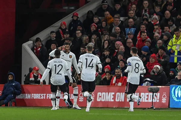 Marcus Rashford #10 of Manchester United celebrates his goal to make it 0-1 during the Carabao Cup Semi-Finals match Nottingham Forest vs Manchester United at City Ground, Nottingham, United Kingdom, 25th January 202