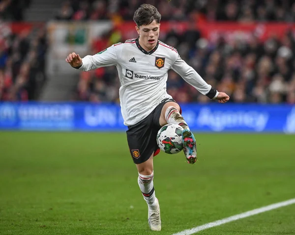 stock image Alejandro Garnacho #49 of Manchester United controls the ball during the Carabao Cup Semi-Finals match Nottingham Forest vs Manchester United at City Ground, Nottingham, United Kingdom, 25th January 202