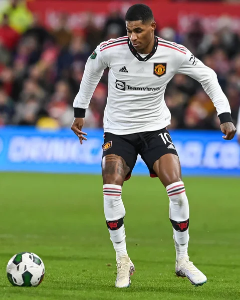 Marcus Rashford #10 of Manchester United in action during the Carabao Cup Semi-Finals match Nottingham Forest vs Manchester United at City Ground, Nottingham, United Kingdom, 25th January 202