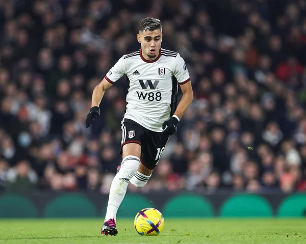 Andreas Pereira #18 of Fulham makes a break with the ball during the Premier League match Fulham vs Tottenham Hotspur at Craven Cottage, London, United Kingdom, 23rd January 202