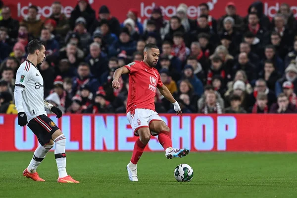 Renan Lodi #32 of Nottingham Forest in action during the Carabao Cup Semi-Finals match Nottingham Forest vs Manchester United at City Ground, Nottingham, United Kingdom, 25th January 202