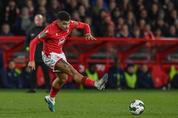 Morgan Gibbs-White #10 of Nottingham Forest in action during the Carabao Cup Semi-Finals match Nottingham Forest vs Manchester United at City Ground, Nottingham, United Kingdom, 25th January 202