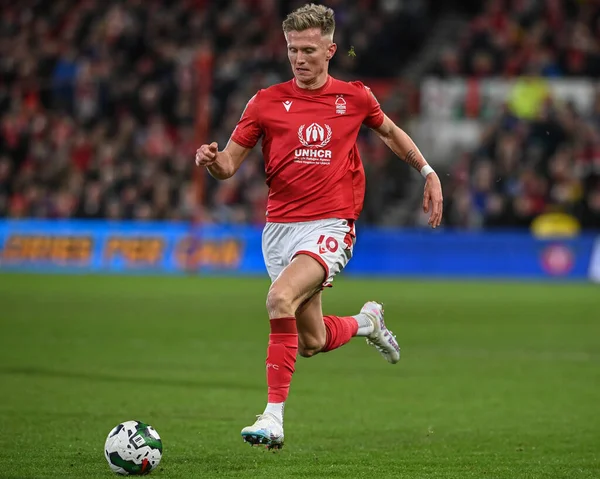 Sam Surridge #16 of Nottingham Forest breaks with the ball during the Carabao Cup Semi-Finals match Nottingham Forest vs Manchester United at City Ground, Nottingham, United Kingdom, 25th January 202