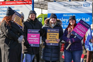 The nurses official picket line at Barnsley General Hospital where nurses strike due to staff shortages and a request for fair pay, Barnsley, United Kingdom, 6th February 2023 clipart