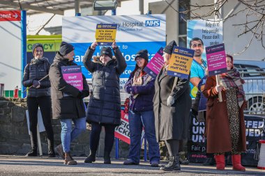 The nurses official picket line at Barnsley General Hospital where nurses strike due to staff shortages and a request for fair pay, Barnsley, United Kingdom, 6th February 2023 clipart