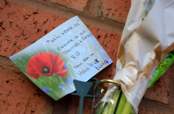 Floral Tributes Left Manchester United Mark 65Th Anniversary Munich Air — Stock Photo, Image