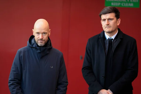 stock image Erik ten Hag and club captain Harry Maguire attend as Manchester United mark the 65th anniversary of the Munich Air Disaster at Old Trafford, Manchester, United Kingdom, 6th February 2023