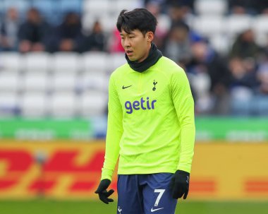 Son Heung-Min #7 of Tottenham Hotspur during the pre-game warm up ahead of the Premier League match Leicester City vs Tottenham Hotspur at King Power Stadium, Leicester, United Kingdom, 11th February 202