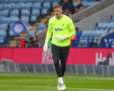 Fraser Forster #20 of Tottenham Hotspur during the pre-game warm up ahead of the Premier League match Leicester City vs Tottenham Hotspur at King Power Stadium, Leicester, United Kingdom, 11th February 202