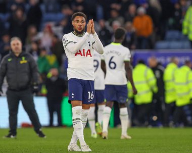 Arnaut Danjuma #16 of Tottenham Hotspur applauds the travelling fans after the Premier League match Leicester City vs Tottenham Hotspur at King Power Stadium, Leicester, United Kingdom, 11th February 202