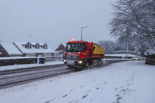 Local Authorities Winter Service Vehicle Gritting Roads Heavy Snow Hits — Stock Photo, Image