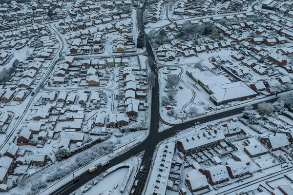 Aerial View Village Monk Bretton Barnsley Yellow Warning Snow Enforce — Stock Photo, Image