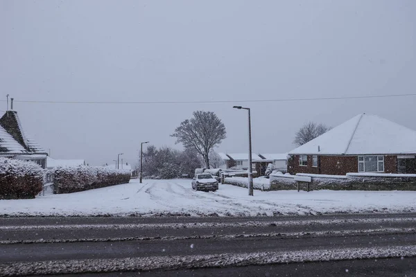 Minor Roads Almost Impassable One Car Abandoned Heavy Snow Hits — Stock Photo, Image