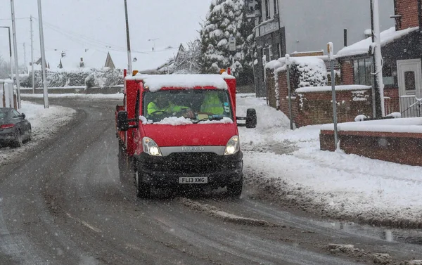 Local Authority Council Van Heavy Snow Hits Barnsley Yellow Warning — Stock Photo, Image