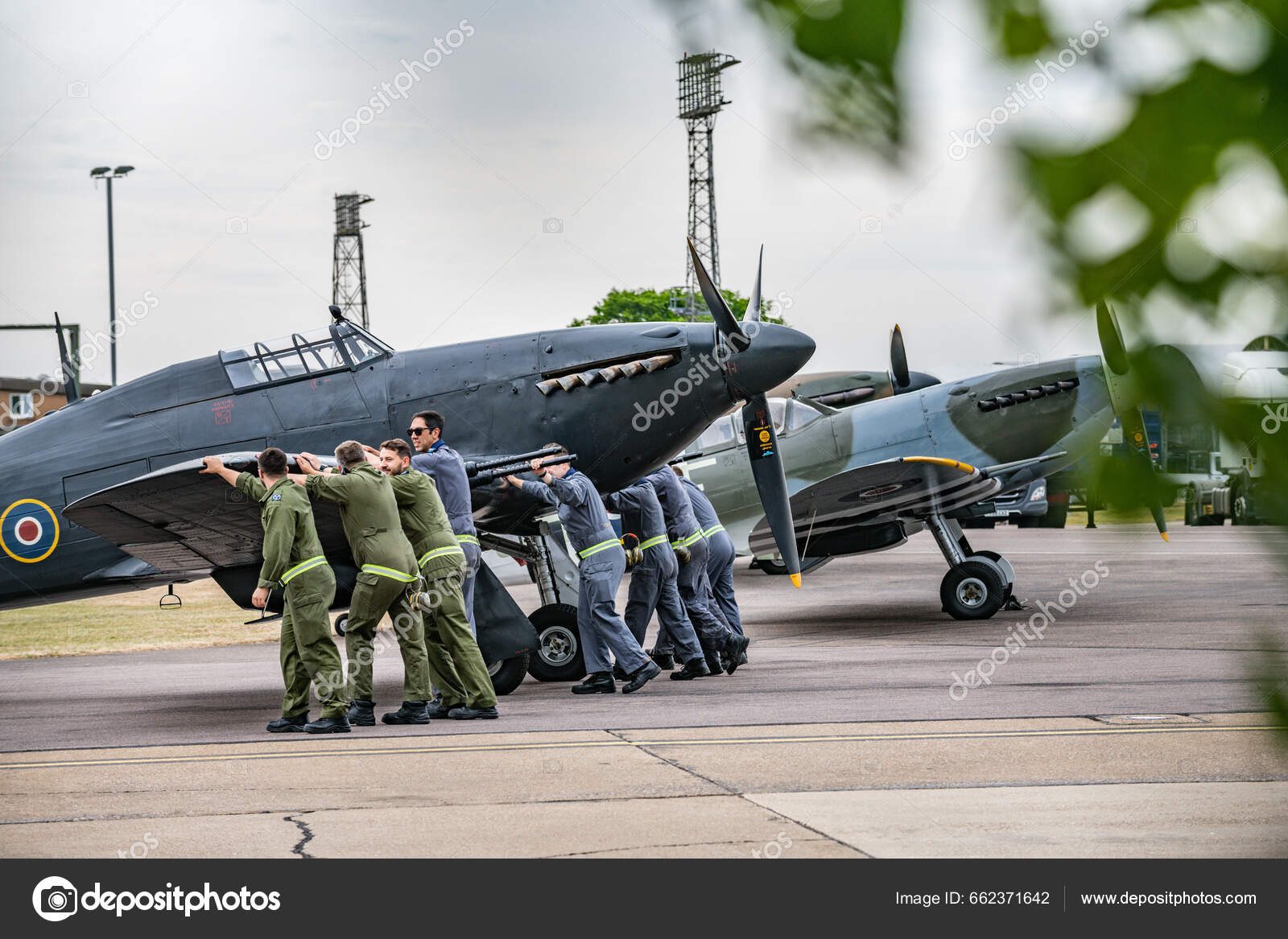 Ground Crew Move Aircraft Position Battle Britain Memorial Flight