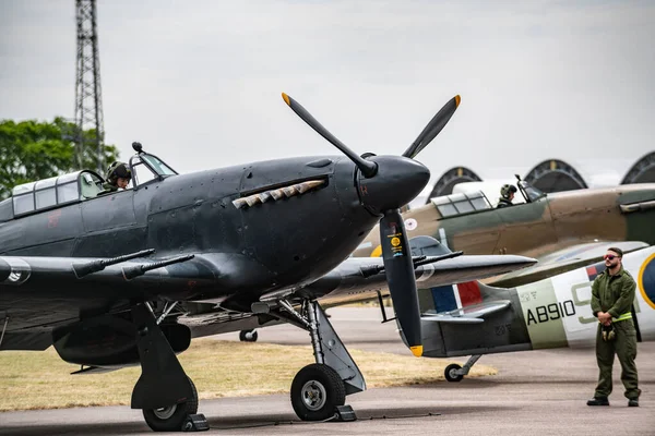Squadron Leader Mark Long Prepares Hurricane Start Battle Britain Memorial — Stock Photo, Image