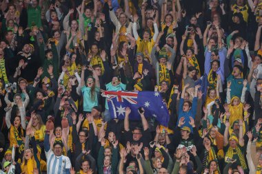 Avustralya Bayanlar Dünya Kupası 2023 Grubu 'nda bayrak taşıyan Avustralyalı taraftarlar Avustralya - Nijeryalı Kadınlar Suncorp Stadyumu, Brisbane, Avustralya, 27 Temmuz 2023