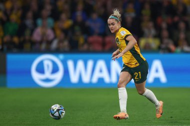 Avustralya 'dan Ellie Carpenter # 21 ile FIFA Kadınlar Dünya Kupası 2023 B Grubu karşılaşmasında Suncorp Stadyumu, Brisbane, Avustralya, 27 Temmuz 2023