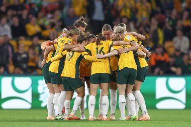 Australia huddle before second half kickoff during the FIFA Women's World Cup 2023 Group B match Australia Women vs Nigeria Women at Suncorp Stadium, Brisbane, Australia, 27th July 2023 clipart