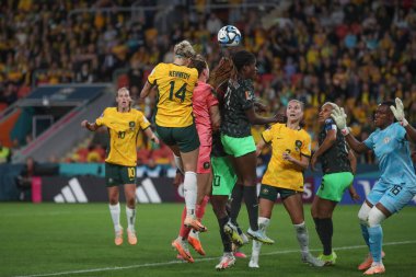 Avustralya 'nın 14 numarası Alanna Kennedy, 27 Temmuz 2023' te Avustralya Bayanlar Dünya Kupası 2023 Grubu 'nda Suncorp Stadyumu, Brisbane, Avustralya' da oynanan Avustralya Bayanlar - Nijerya Kadınlar karşılaşmasında 2-3 'lük skora ulaştı.