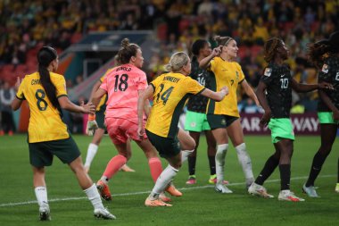 Avustralya 'nın 14 numarası Alanna Kennedy, 27 Temmuz 2023' te Avustralya Bayanlar Dünya Kupası 2023 Grubu 'nda Suncorp Stadyumu, Brisbane, Avustralya' da oynanan Avustralya Bayanlar - Nijerya Kadınlar karşılaşmasında 2-3 'lük skora ulaştı.