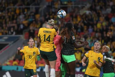 Avustralya 'nın 14 numarası Alanna Kennedy, 27 Temmuz 2023' te Avustralya Bayanlar Dünya Kupası 2023 Grubu 'nda Suncorp Stadyumu, Brisbane, Avustralya' da oynanan Avustralya Bayanlar - Nijerya Kadınlar karşılaşmasında 2-3 'lük skora ulaştı.
